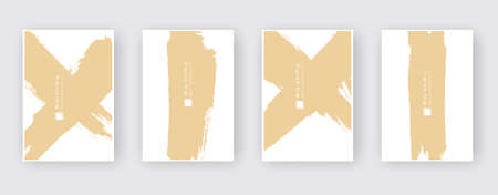 Gold ink brush stroke set on white background. Japanese style. Vector illustration of grunge stains. Vector brushes illustration.のイラスト素材