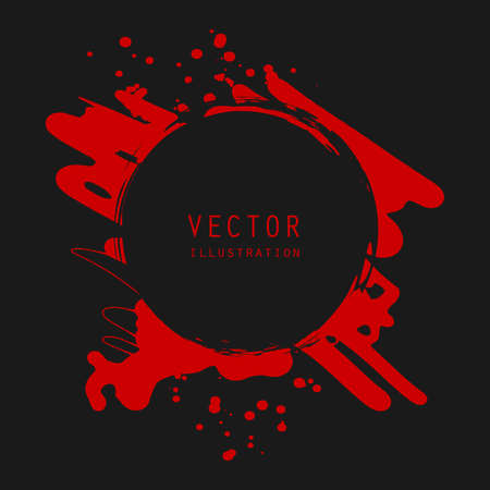vector splats splashes and blobs of red ink paint in different shapes drips isolated on blackのイラスト素材