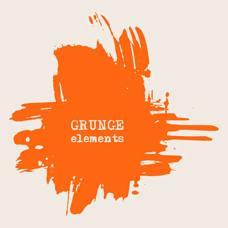 vector splats splashes and blobs of orange ink paint in different shapes drips isolated on whiteのイラスト素材