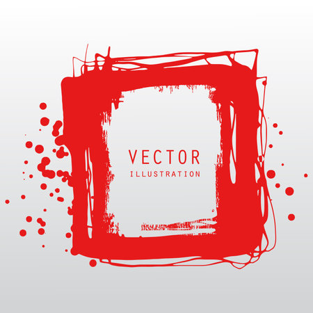 vector splats splashes and blobs of red ink paint in different shapes drips isolated on whiteのイラスト素材