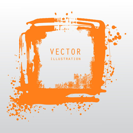 vector splats splashes and blobs of orange ink paint in different shapes drips isolated on whiteのイラスト素材