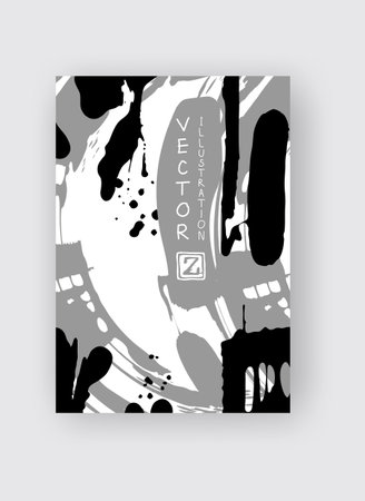 Black and gray ink brush stroke on white background. Japanese style. Vector illustration of grunge stainsのイラスト素材