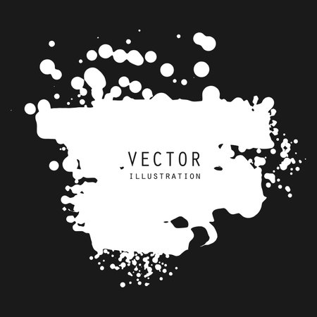 vector splats splashes and blobs of white ink paint in different shapes drips isolated on blackのイラスト素材