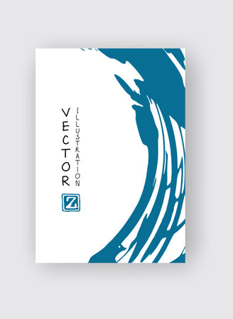 Blue ink brush stroke on white background. Japanese style. Vector illustration of grunge stainsのイラスト素材