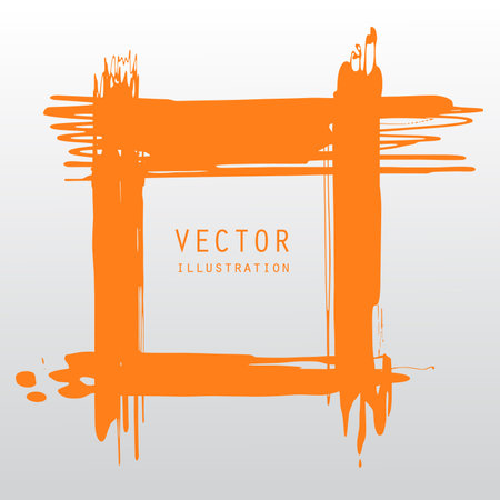 vector splats splashes and blobs of orange ink paint in different shapes drips isolated on whiteのイラスト素材