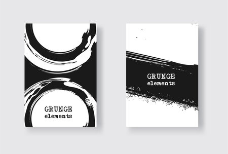 Black ink brush stroke on white background. Japanese style. Vector illustration of grunge stainsのイラスト素材