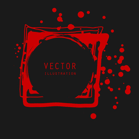 vector splats splashes and blobs of red ink paint in different shapes drips isolated on blackのイラスト素材