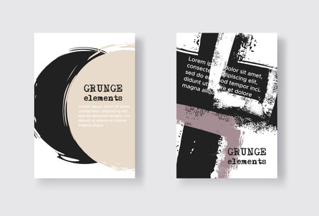 Collection of grunge covers with color brush strokes for books, magazines, catalogs. Abstract vector illustration.のイラスト素材