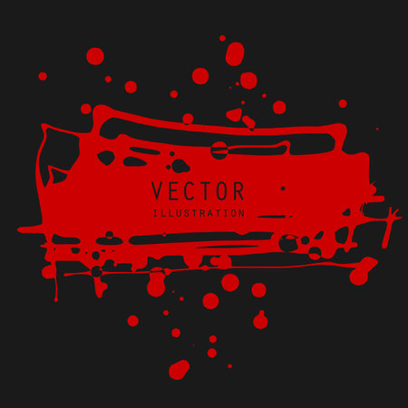 vector splats splashes and blobs of red ink paint in different shapes drips isolated on blackのイラスト素材