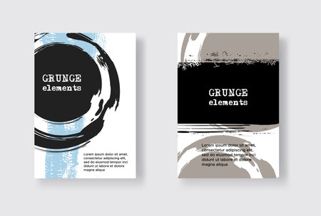 Collection of grunge covers with color brush strokes for books, magazines, catalogs. Abstract vector illustration.のイラスト素材