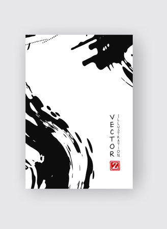 Ink brush stroke background. Japanese style. Vector illustration of grunge strip stains. Vector wave brushes illustration.のイラスト素材