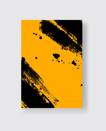 Black ink brush stroke on yellow background. Japanese style. Vector illustration of grunge stainsのイラスト素材