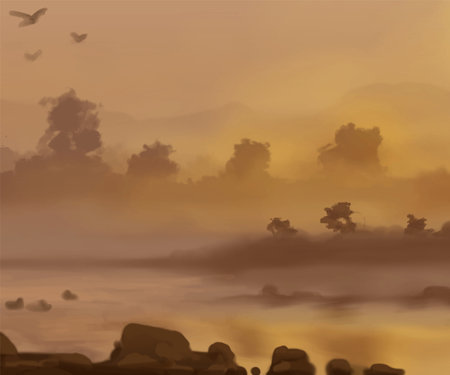 Landscape background. Abstract art template with paint elements. Sunrise Sunset background abstract banner design in nature style. Vector illustration.のイラスト素材