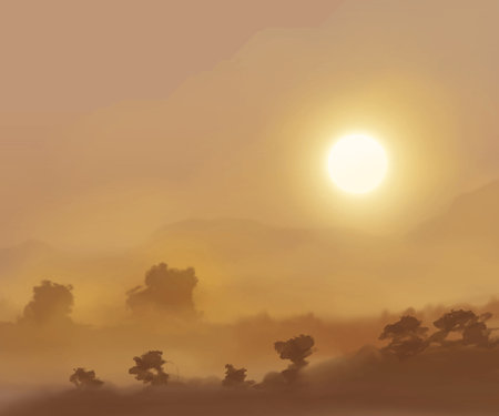 Landscape background. Abstract art template with paint elements. Sunrise Sunset background abstract banner design in nature style. Vector illustration.のイラスト素材