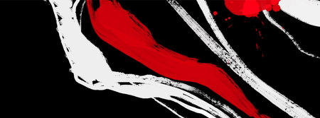 Black white red ink brush stroke. Japanese style. Vector illustration of grunge wave stains.Vector brushes illustration.のイラスト素材