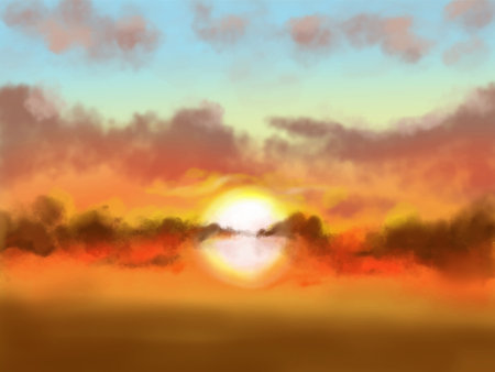 Landscape background. Abstract art template with paint elements. Sunrise Sunset background abstract banner design in nature style. Vector illustration.のイラスト素材