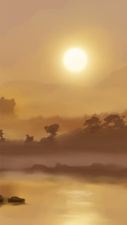 Landscape background. Abstract art template with paint elements. Sunrise Sunset background abstract banner design in nature style. Vector illustration.のイラスト素材
