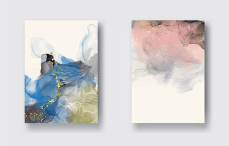 Luxury orange abstract background of marble liquid ink art painting on paper. Original artwork watercolor alcohol ink paint. Vector illustration.のイラスト素材