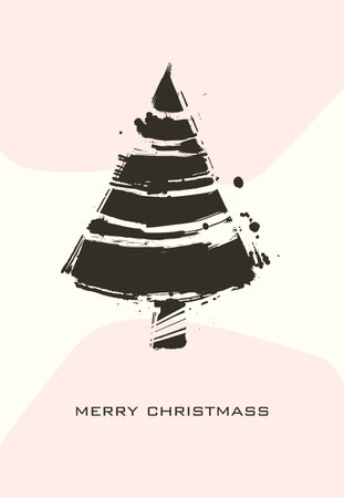 Hand sketch grunge Christmas tree on pink background. Vector christmas illustrationのイラスト素材