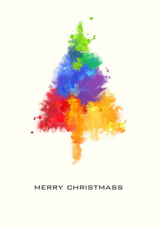 Paint Splatter Christmas Tree. Abstract vector christmas illustration.のイラスト素材