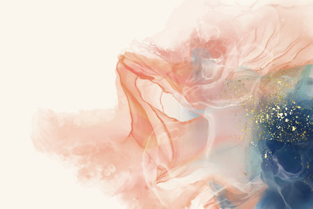 Luxury orange abstract background of marble liquid ink art painting on paper. Original artwork watercolor alcohol ink paint. Vector illustration.のイラスト素材