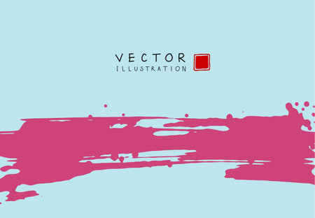 Abstract ink background. Chinese japanese calligraphy art style, pink paint stroke texture on blue paper. Design for poster, card, banner, book, cover, brochure and web design. Vector illustration.のイラスト素材
