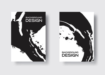 Black abstract design set. Ink paint on brochure, Design elements isolated on white.のイラスト素材