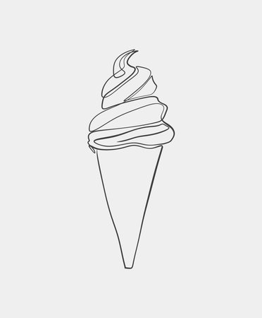 A simple minimalist line art drawing of a soft serve ice cream cone in black on a light background.のイラスト素材