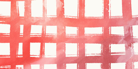 Soft Lattice red watercolor grid pattern with hand painted texture, ideal for abstract backgrounds, modern design, and creative visual projects. vectorのイラスト素材