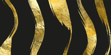 Elegant abstract vector banner with golden brush strokes on black background, suitable for luxury branding, modern design, and decorative digital layouts.のイラスト素材