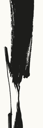 Bold black ink brush strokes on white background creating expressive abstract art, ideal for modern design, minimal visuals, and artistic concepts.のイラスト素材