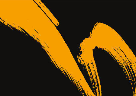 Minimal Japanese style vector banner with flowing yellow ink brush stroke, inspired by sumi-e...