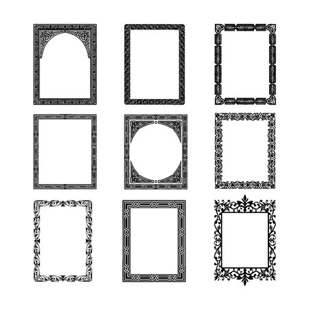 Set of decorative vintage ornament frames and borders.のイラスト素材