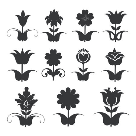 Flower with swirl leaves logotype icon set silhouette collection.のイラスト素材