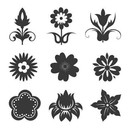 Flower with swirl leaves logotype icon set silhouette collection.のイラスト素材