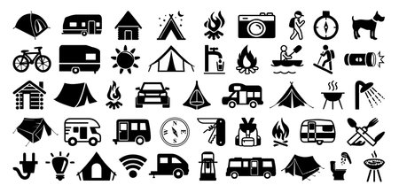 Travel and tourism icon set collection with camping design elements.のイラスト素材