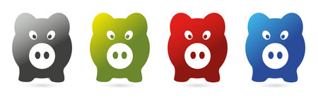 Colorful pig set vector illustration isolated on a white background. Piggy bank icon set on a white background.のイラスト素材