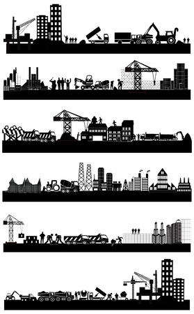 industrial buildings skyline setのイラスト素材