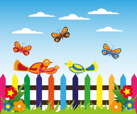 Colorful morning fence backgroundのイラスト素材