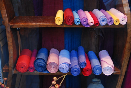 Colorful Silks on the shelfの写真素材