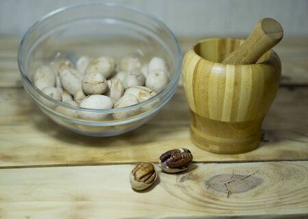 Pecans and making walnut pasteの写真素材