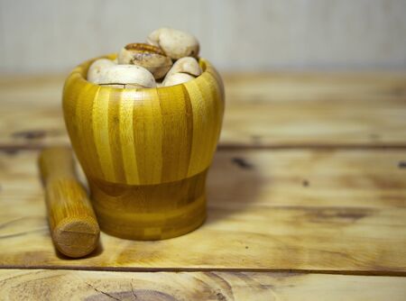 Pecans and making walnut pasteの写真素材