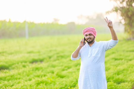 Happy Indian Young farmer, enjoy Chickpea Farmingの写真素材