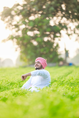 Happy Indian Young farmer, enjoy Chickpea Farmingの写真素材