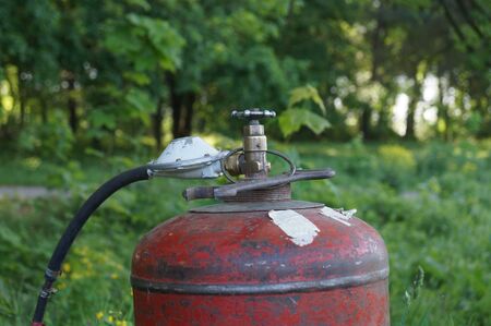 Gas balloon with gear and a spannerの写真素材