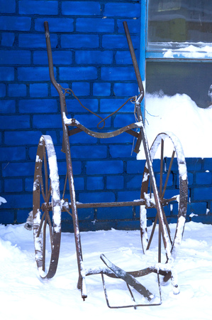 metal hand cart for transportation of barrels and tanksの写真素材