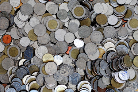 Thai baht coin , texture background , many Thai baht coinの写真素材