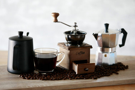 Manual coffee grinder with coffee bean and Drip Kettle Set