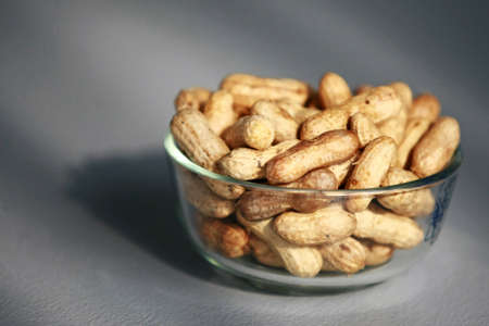 Bolied peanuts in the glass bowの写真素材