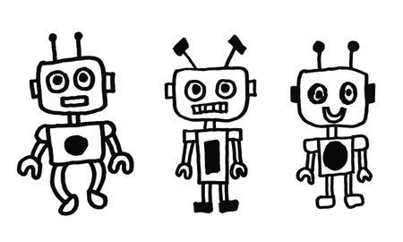 Set of Robot Doodle Hand drawn , Funny Cartoon Iconのイラスト素材